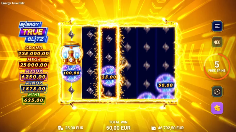 Energy True Blitz — zibens un griezieni pamata spēlē