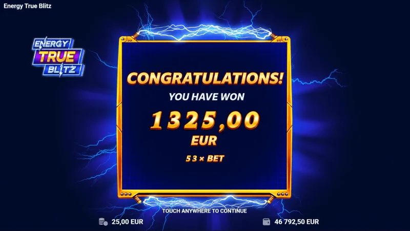 Energy True Blitz — liels galīgais laimests raundā